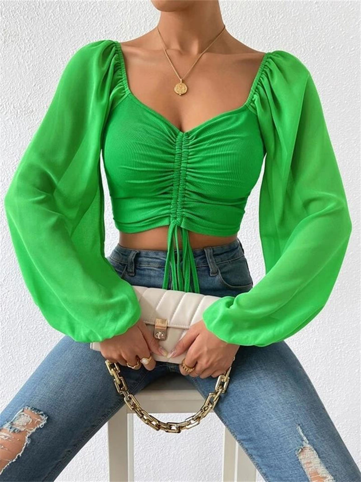 Drawstring Sweetheart Neck Cropped Top