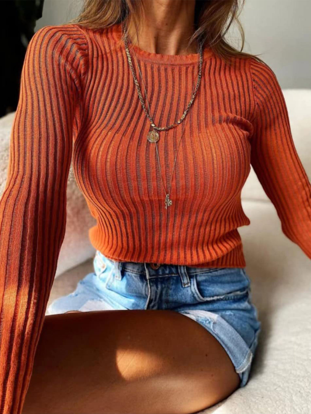 Round Neck Ribbed Knit Top